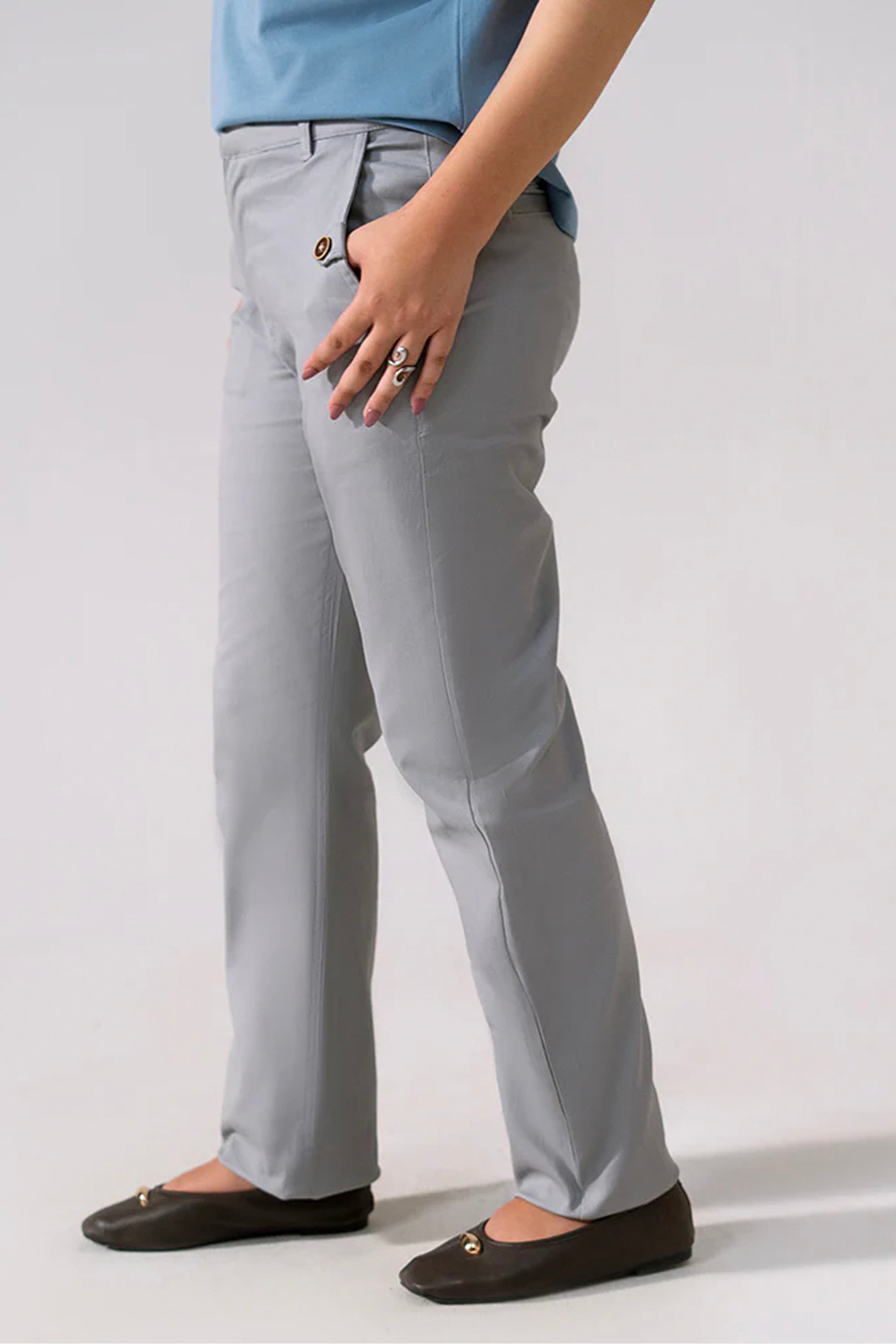 Women Straight Pant - Mid Grey