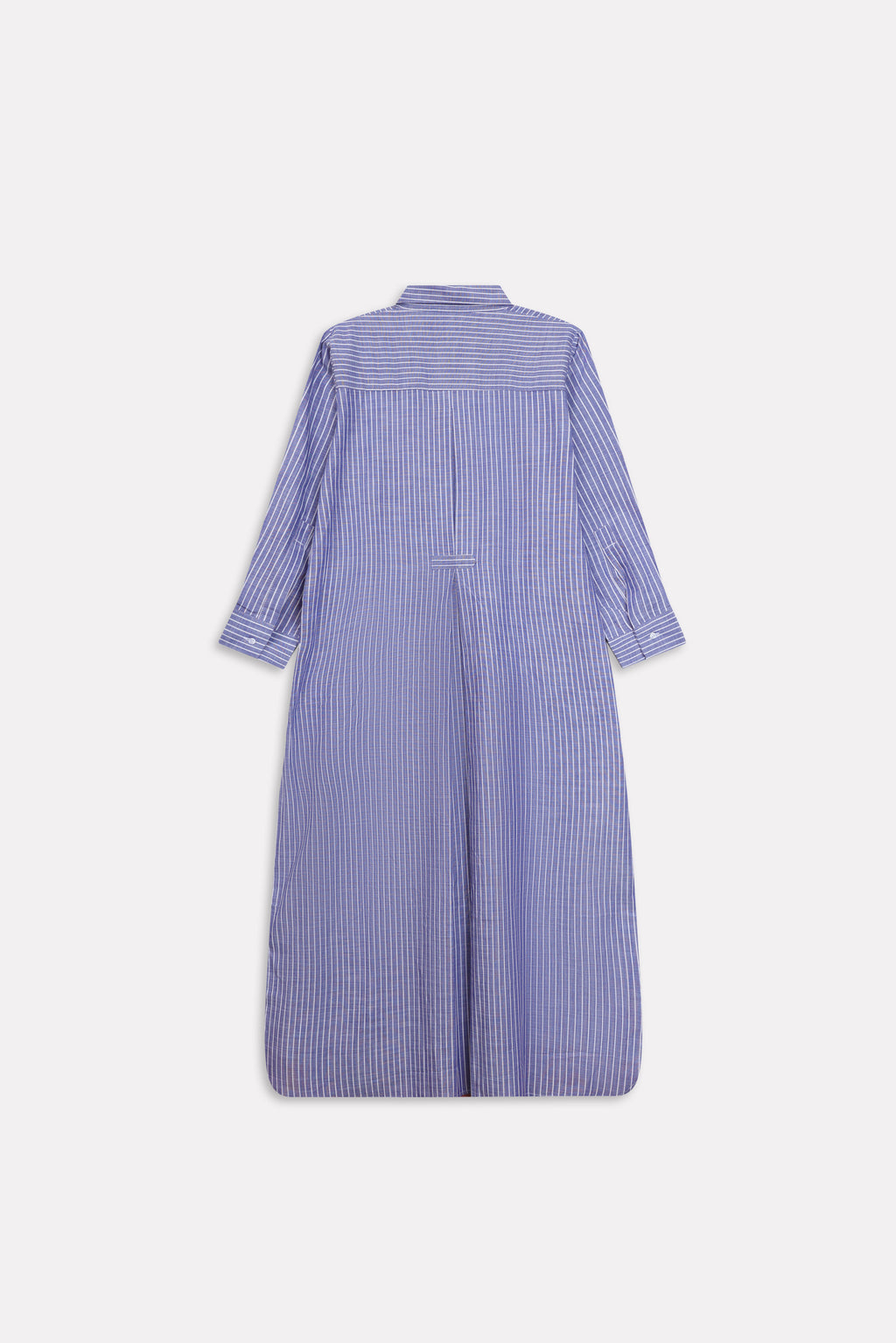 Flat lay of the white & blue fit & flare shirt dress, by SOLA Pakistan.
