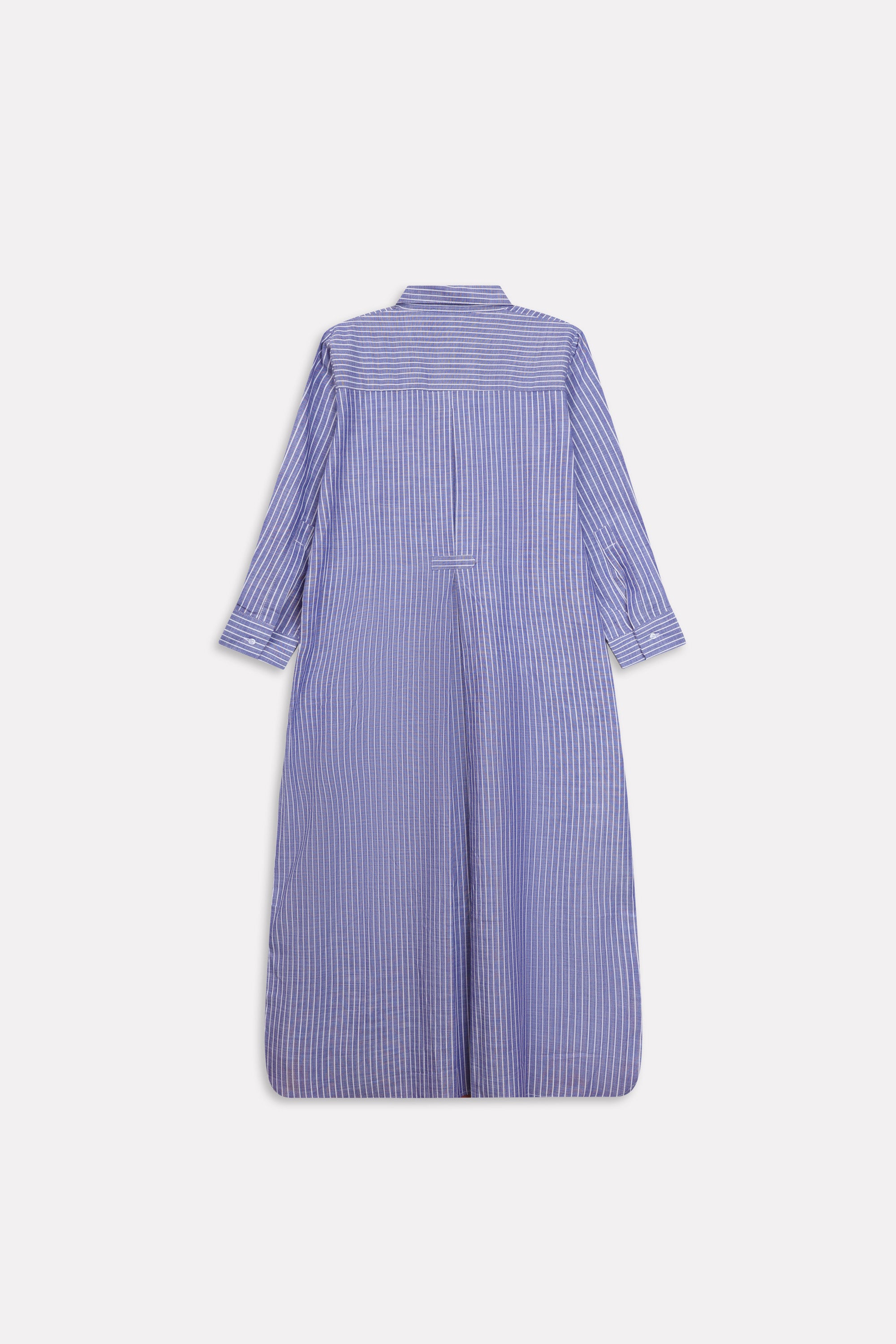 Flat lay of the white & blue fit & flare shirt dress, by SOLA Pakistan.