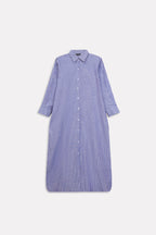White & blue fit & flare shirt dress shown in a styled fit, by SOLA Pakistan.