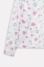 Additional view of the white & pink floral print blossom top, by SOLA Pakistan.