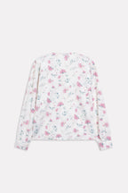 Flat lay of the white & pink floral print blossom top, by SOLA Pakistan.